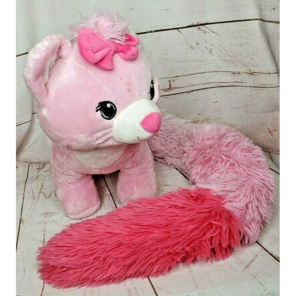 Long Tail Pink White Soft Plush Fox With Bowtie Bushie Tail 39"  Teddy
